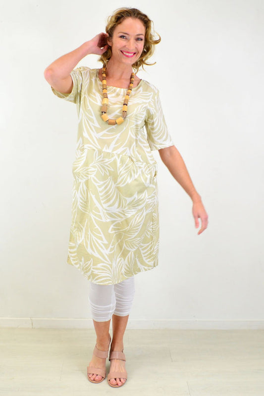 Summer Fern Cotton Tunic Dress by Cali&Co, featuring a lightweight, flowy fabric with a relaxed fit and fern print design.