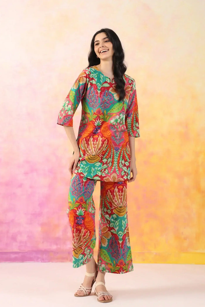 Sunset Splendor Palazzo Cotton Loungewear Set