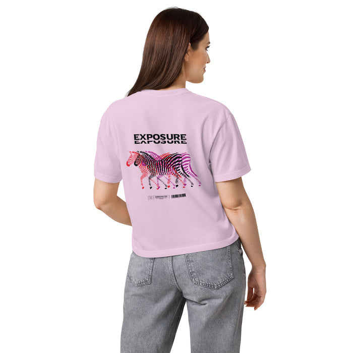 T-shirt boxy Exposure Orchidée dos porté - grand imprimé zèbres dégradé rose et noir