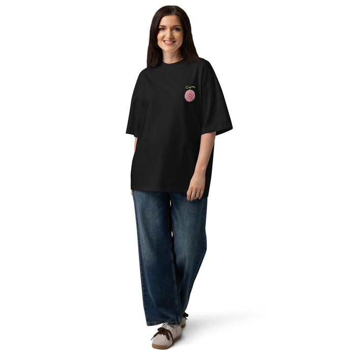 T-shirt oversize col montant Gigante Fleur Noir tenue complète - coupe oversize portée de face