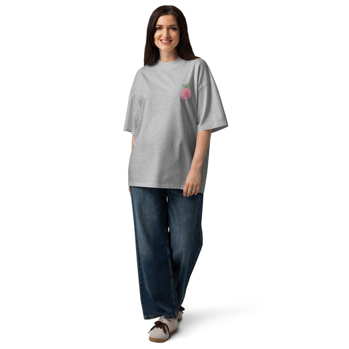 T-shirt oversize col montant Gigante Fleur Gris Chiné tenue complète - coupe oversize portée de face