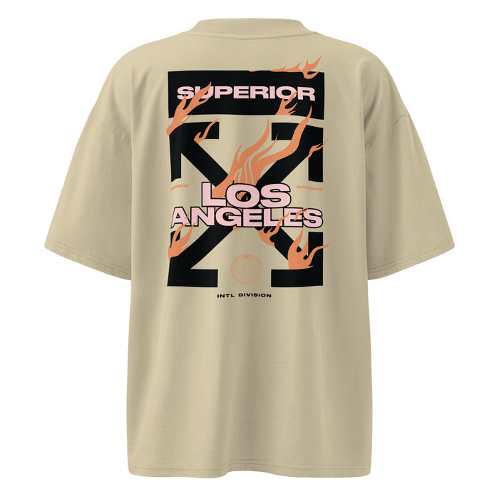 T-shirt oversize col montant Los Angeles Superior Pierre dos - grand imprimé Superior X Los Angeles avec flammes au dos