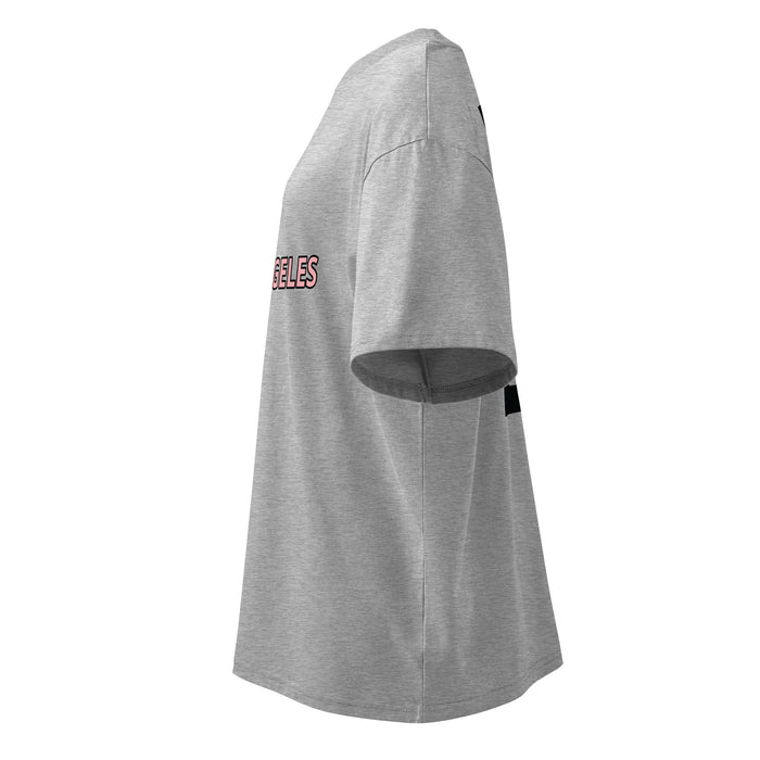 T-shirt oversize col montant Los Angeles Superior Gris Chiné profil gauche - coupe oversize avec manches tombées