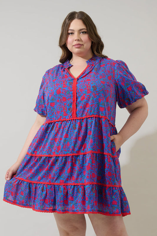 Tanya Floral Korra Tiered Mini Dress Curve