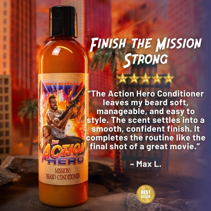 The Action Hero - Beard Conditioner - Musky Cedarwood, Warm Caraway, Velvety Apricot