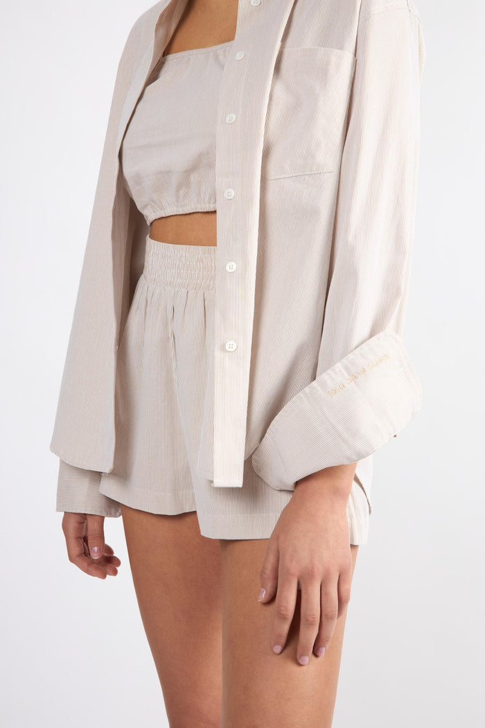 The Everyday Mini Top - Beige Pin stripe