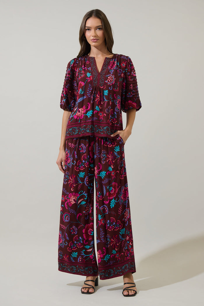 Tory Paisley Sofie Ruffle Wide Pants