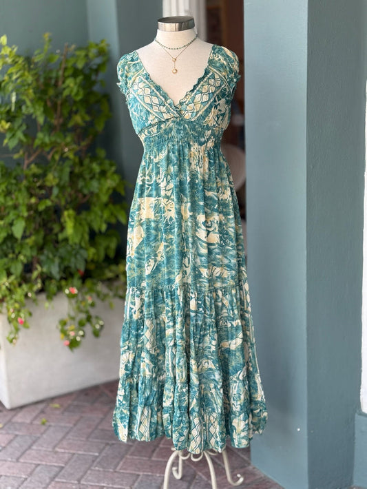 women's dress in green and gold
