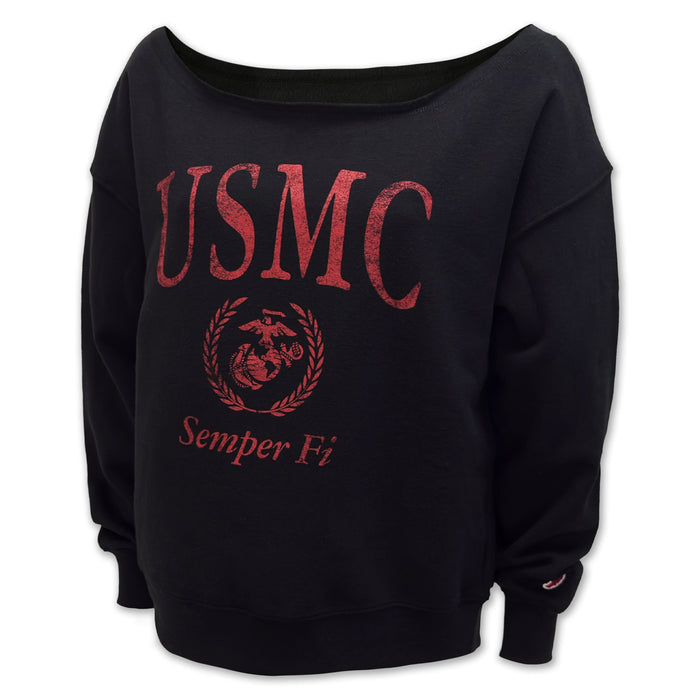 USMC Ladies Tiffany Off the Shoulder Sweatshirt (Black)
