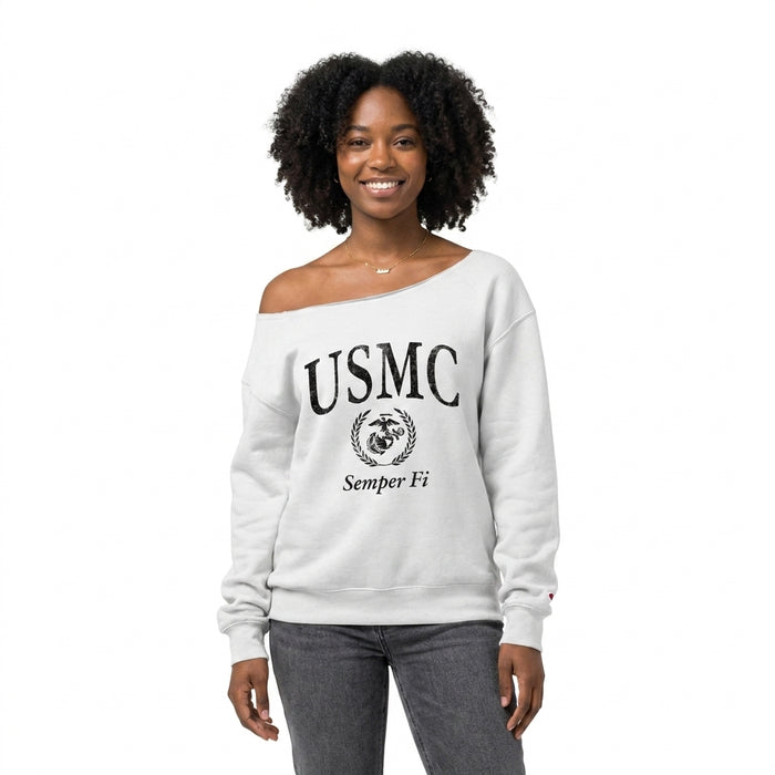 USMC Ladies Tiffany Off the Shoulder Sweatshirt (White)
