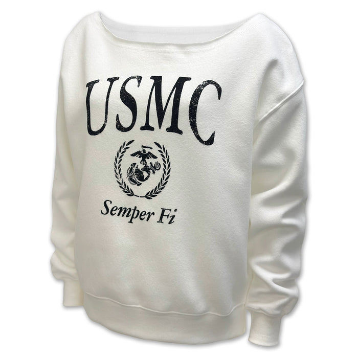 USMC Ladies Tiffany Off the Shoulder Sweatshirt (White)