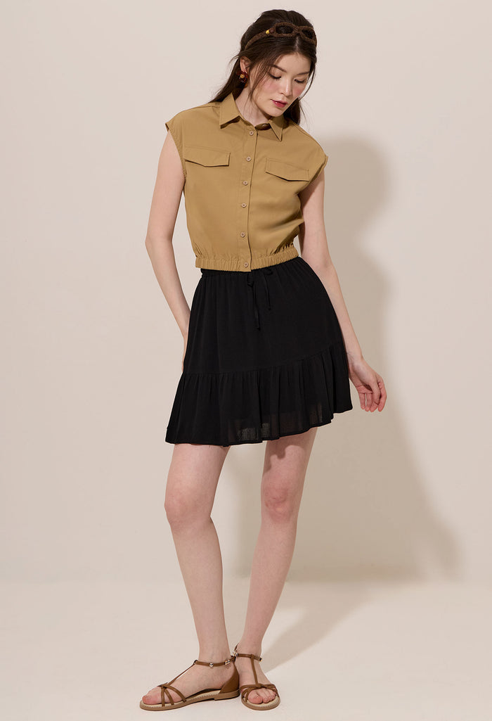 Utility Cropped Button Down Blouse