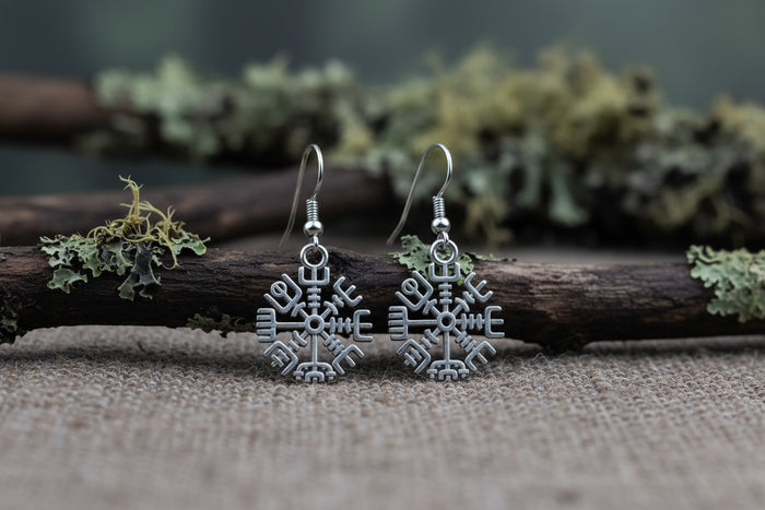 vkngjewelry Earrings Vegvisir Compass Earrings, Silver Runic Wayfinder