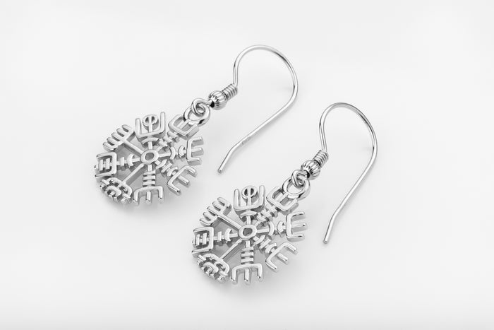 vkngjewelry Earrings Vegvisir Compass Earrings, Silver Runic Wayfinder