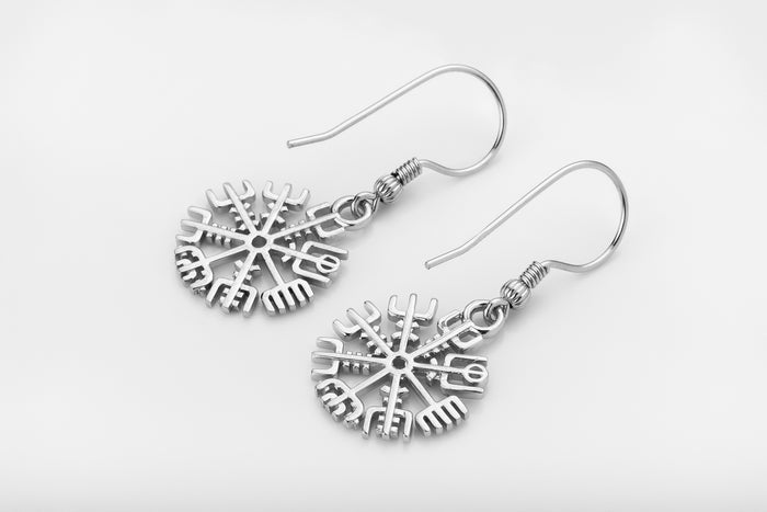 vkngjewelry Earrings Vegvisir Compass Earrings, Silver Runic Wayfinder
