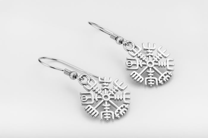 vkngjewelry Earrings Vegvisir Compass Earrings, Silver Runic Wayfinder