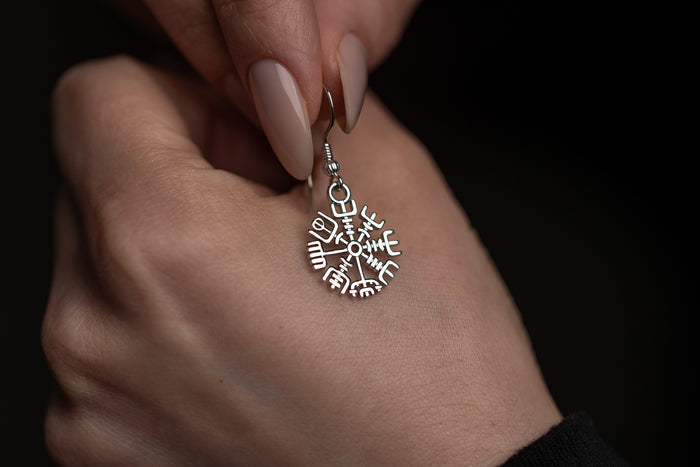 vkngjewelry Earrings Vegvisir Compass Earrings, Silver Runic Wayfinder