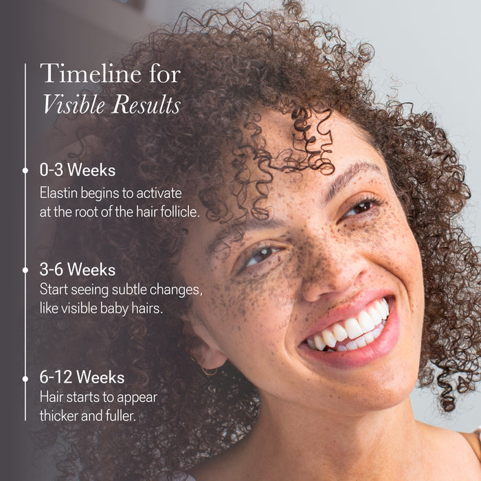 Close-up of eyebrows showing before-and-after results, fuller and reshaped after 12 weeks of serum use