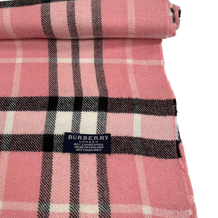 Vintage 90s Burberry Pink Check Lambswool Scarf