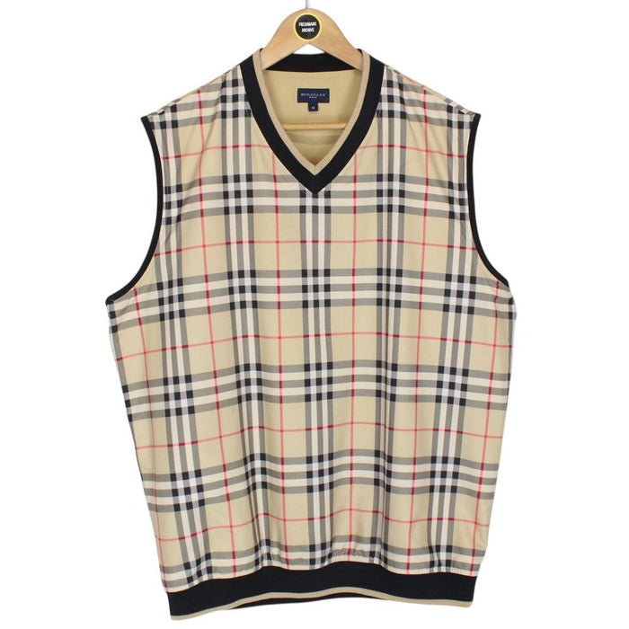 Vintage Burberry Golf Beige and Black Nova Check Pullover Vest Jacket