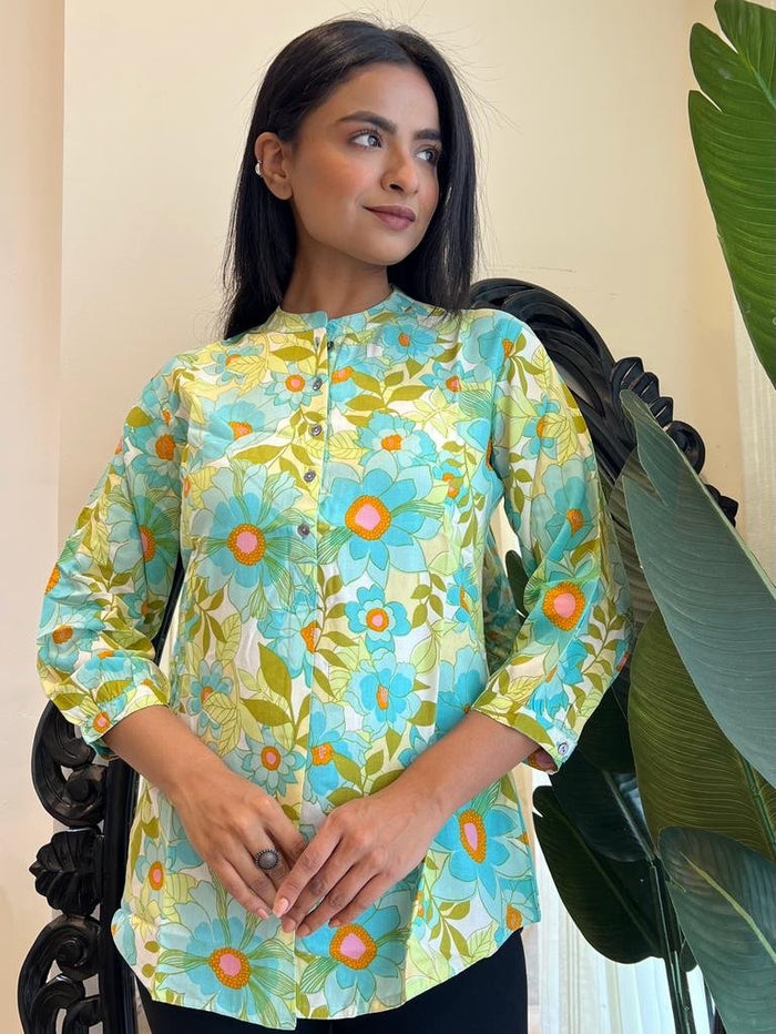 Weekend Rayon Short Kurta- Neon Floral