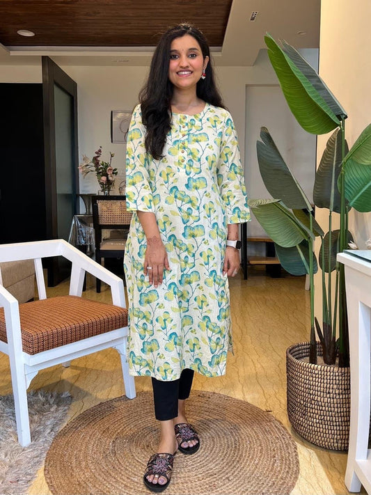 Weekend Round Neck Kurta- Fresh Florals