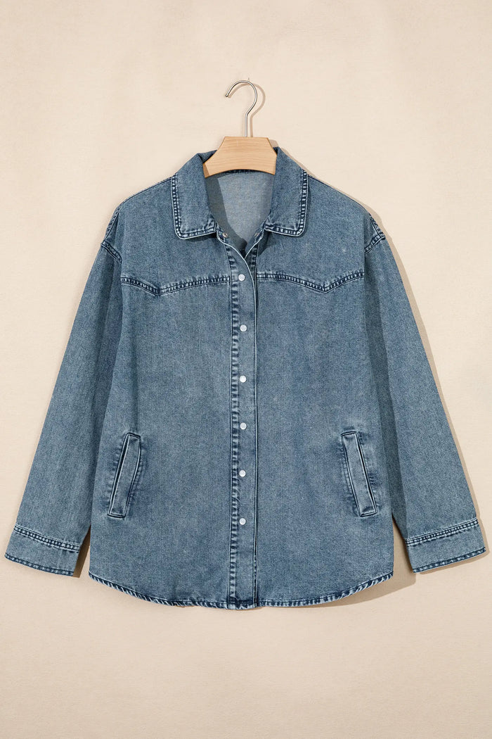 Western Long Sleeve Shirt Collar Tunic Denim Jacket – Dusk Blue