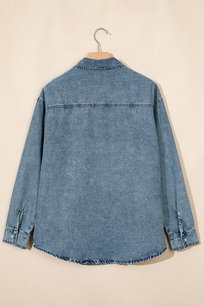 Western Long Sleeve Shirt Collar Tunic Denim Jacket – Dusk Blue
