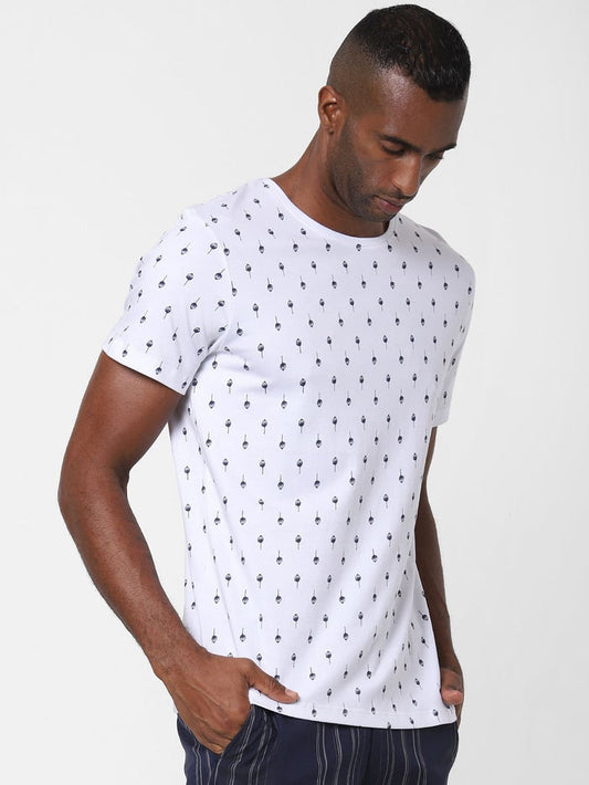 White All Over Print Crew Neck T-Shirt