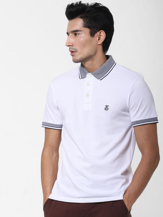 White Contrast Tipping Polo T-Shirt