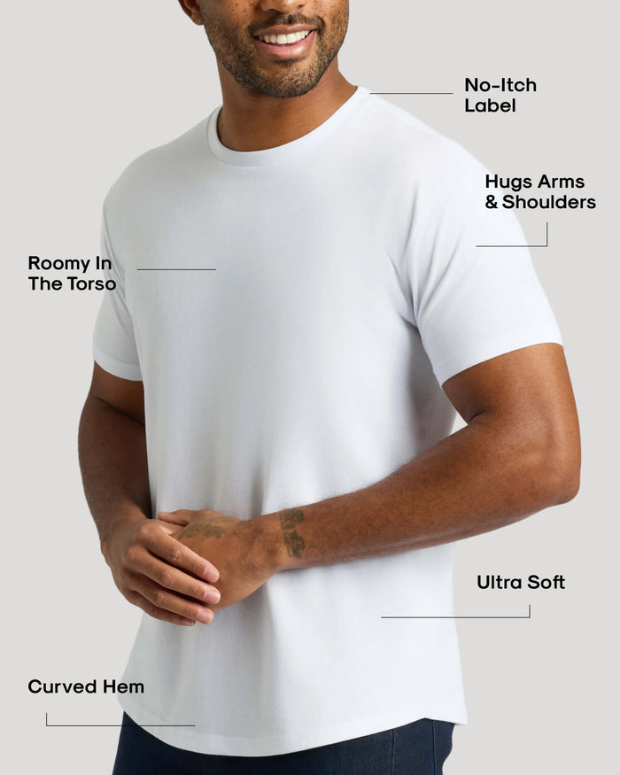 White Curved Hem Classic Crew Neck 2-Pack with design feature labels.
