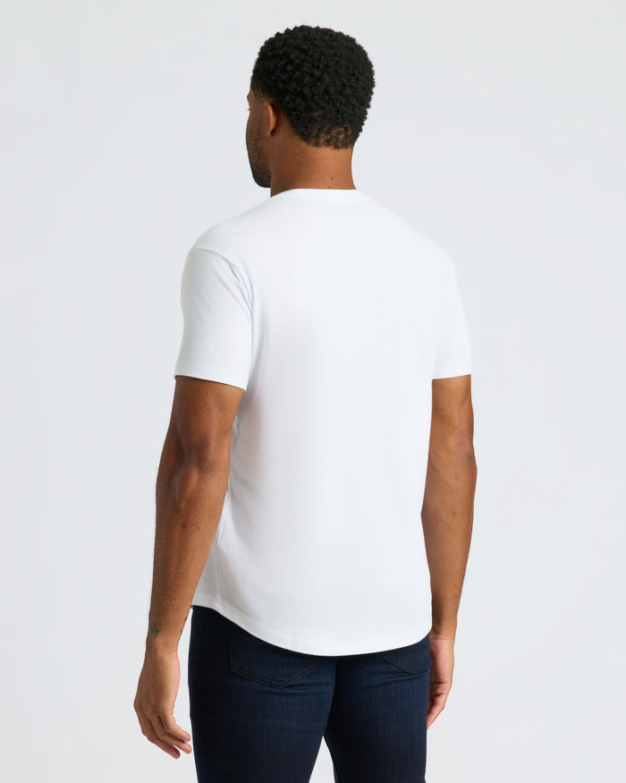 Back view of All White Curved Hem Classic Crew Neck T-shirt.