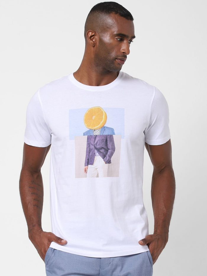 White Graphic Print Crew Neck T-Shirt