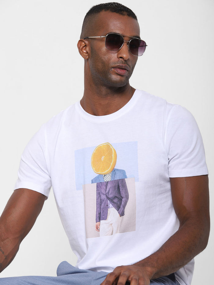 White Graphic Print Crew Neck T-Shirt