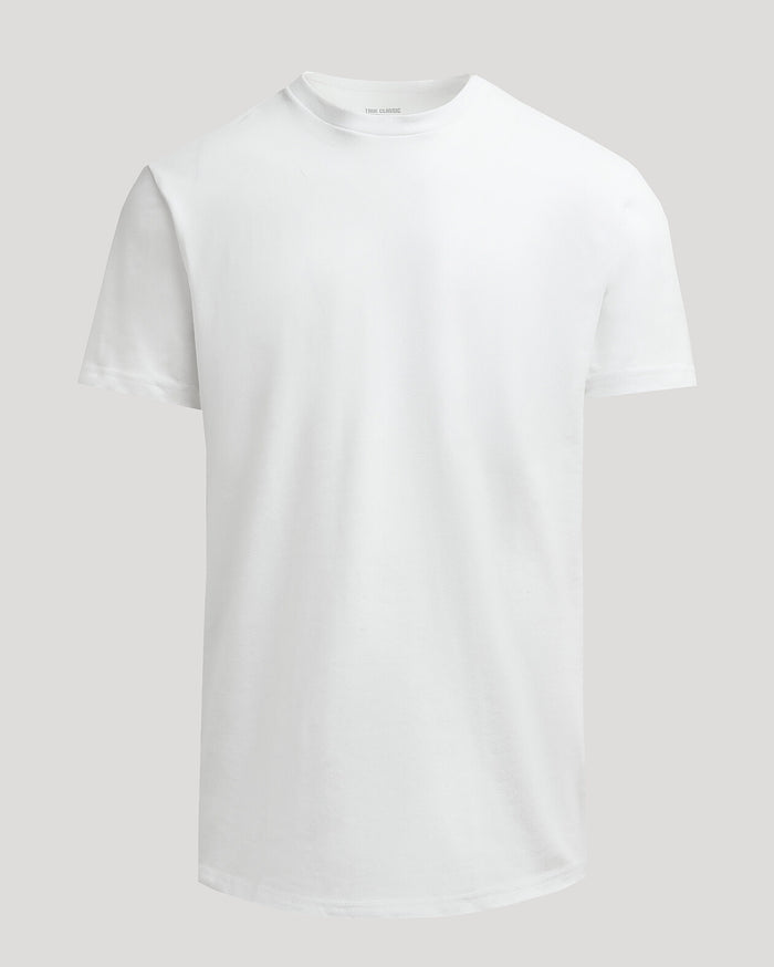 White Heavyweight Curved Hem Crew in a clean white color, featuring a classic crew neck and a curved hem, perfect for men's basics and everyday wear.