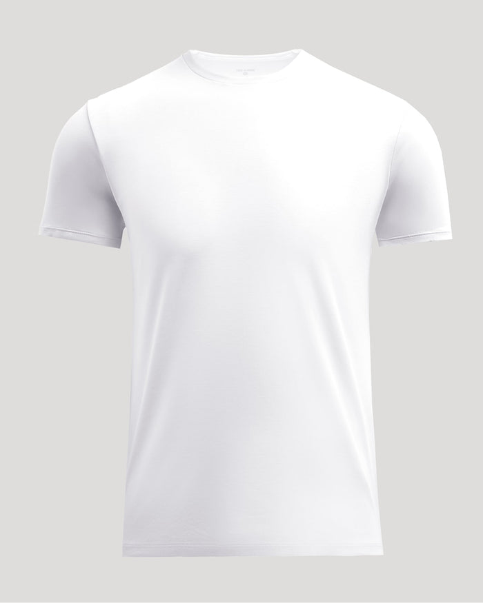 White Pima Cotton Blend Crew t-shirt in plain white, showcasing a classic fit and smooth texture, ideal for men's basics and everyday wear.