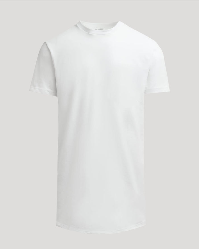 White Tall Heavyweight Curved Hem Crew shirt displayed against a neutral background, showcasing a clean, classic design perfect for men's basics.