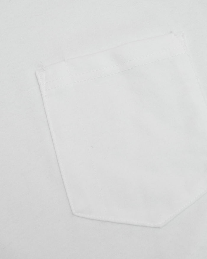 White Heavyweight Long Sleeve Pocket Crew 4-Pack, showcasing reinforced fabric pocket stitching.