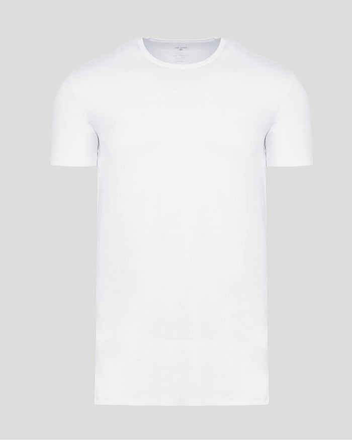 White Tall Pima Cotton Blend Crew in classic white, featuring a clean crew neck and short sleeves, designed as a comfortable men's basic essential.