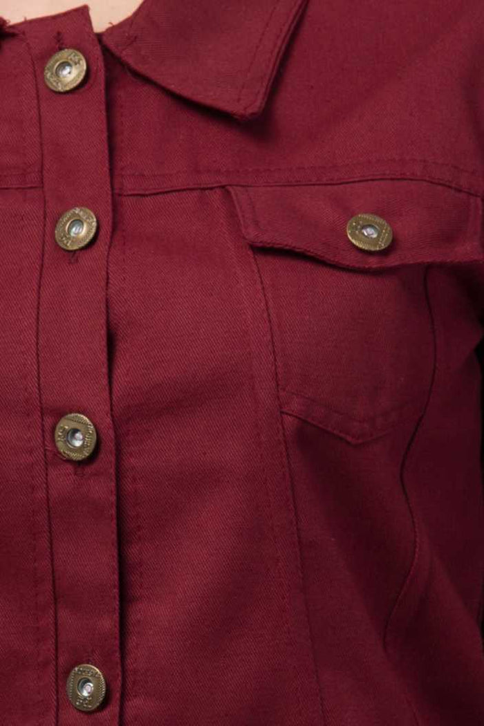 Whitewhale Full Sleeve Solid Women Denim Maroon Jacket