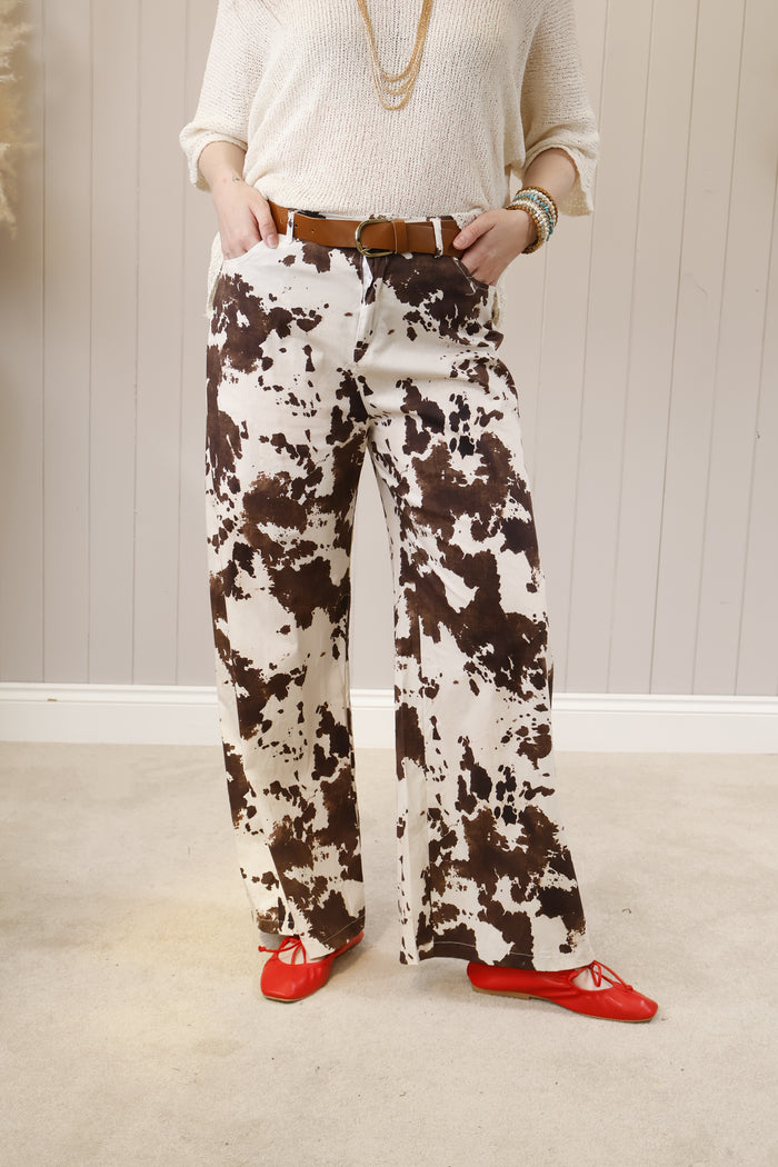 Wide Leg Cow Print Trousers