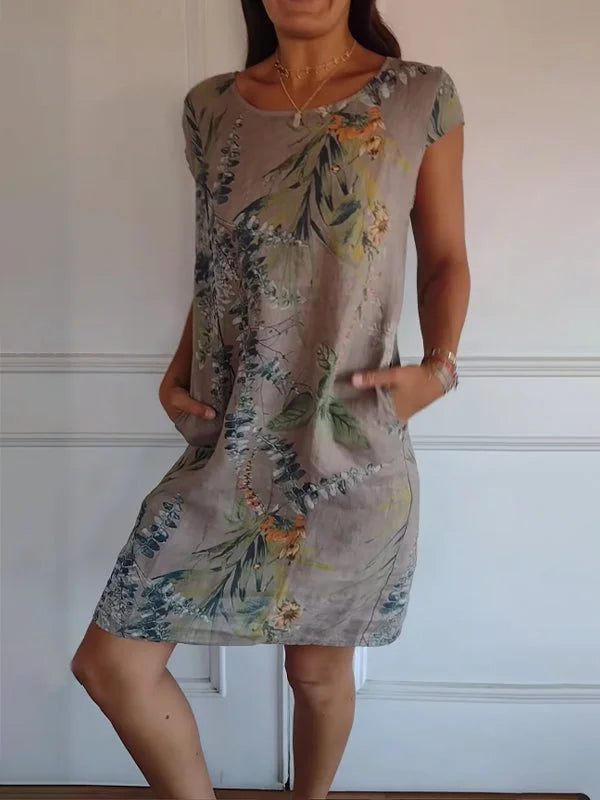 Women's Linen-Look Printed Summer Dress with Pockets