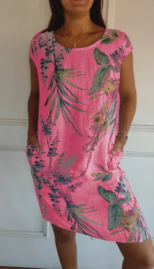Women's Linen-Look Printed Summer Dress with Pockets