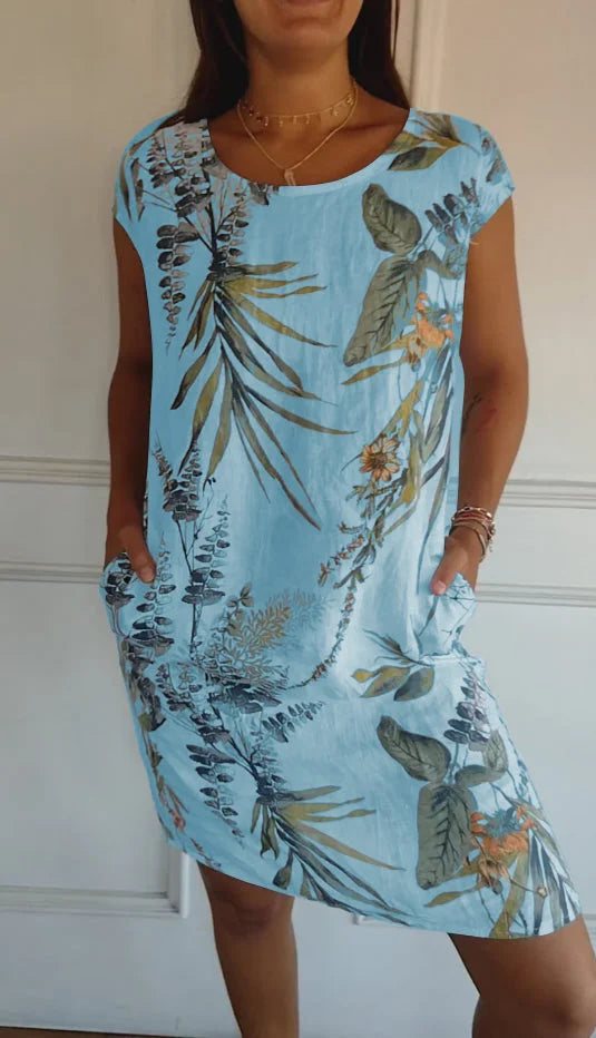 Women's Linen-Look Printed Summer Dress with Pockets