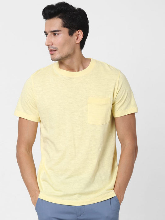 Yellow Chest Pocket Crew Neck T-Shirt
